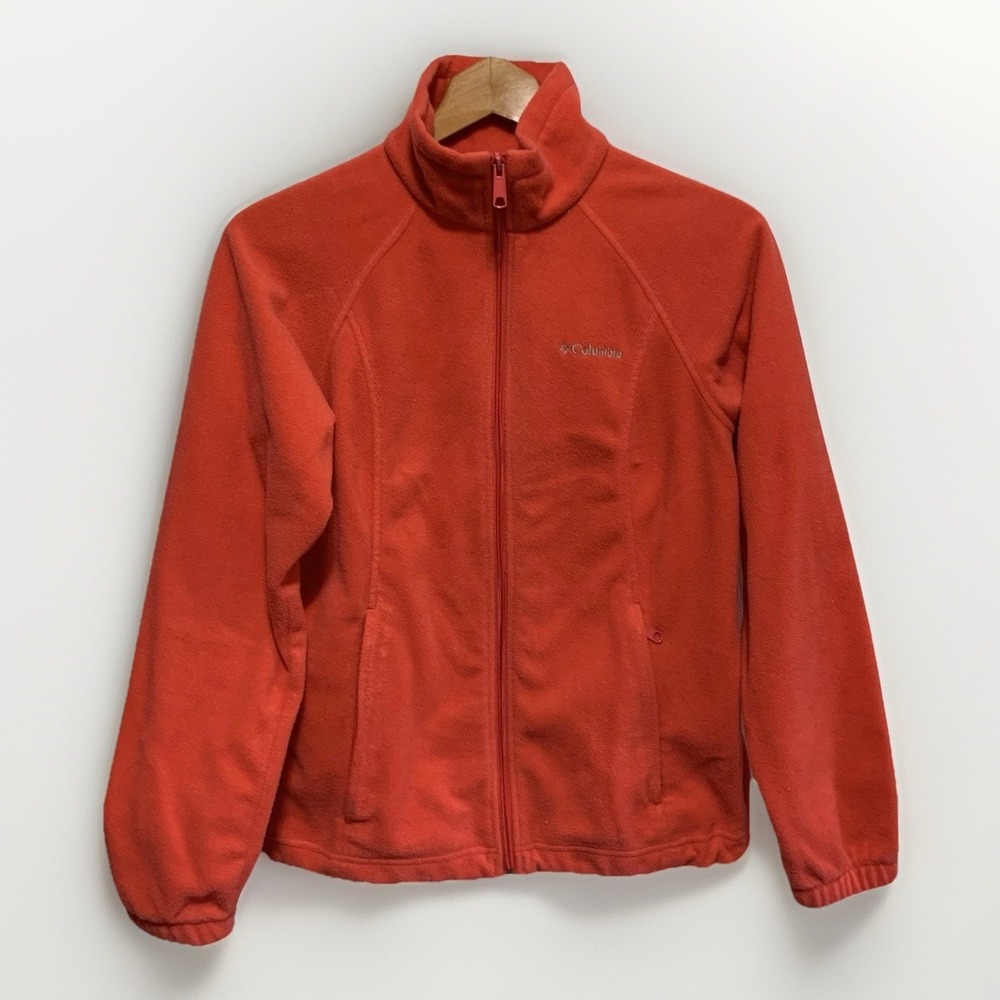 Columbia Women's Small Orange Fleece Jacket Long Sleeve‎ Full Zip Casual Pockets